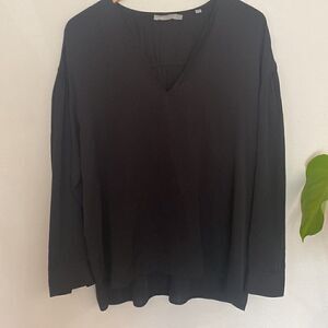 Vince black silk blend blouse with pleated details and ties size small cuff btns